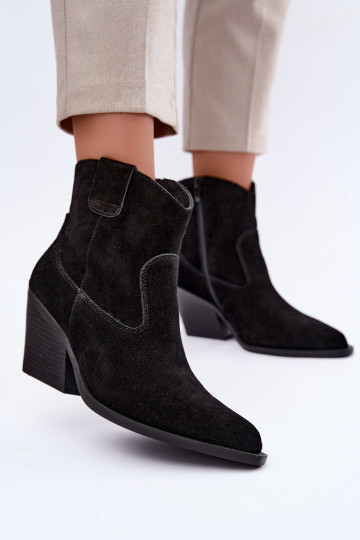 botas de camurça forradas de estilo cowboy com salto na cor preta Tirabelle