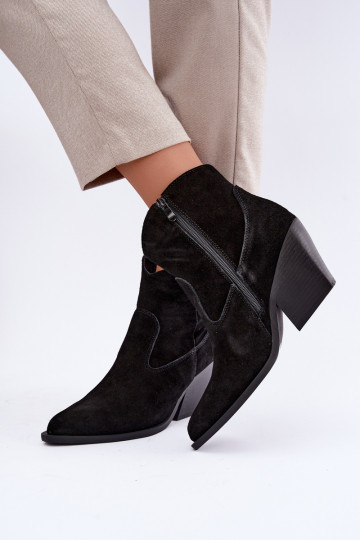 botas de camurça forradas de estilo cowboy com salto na cor preta Tirabelle 2