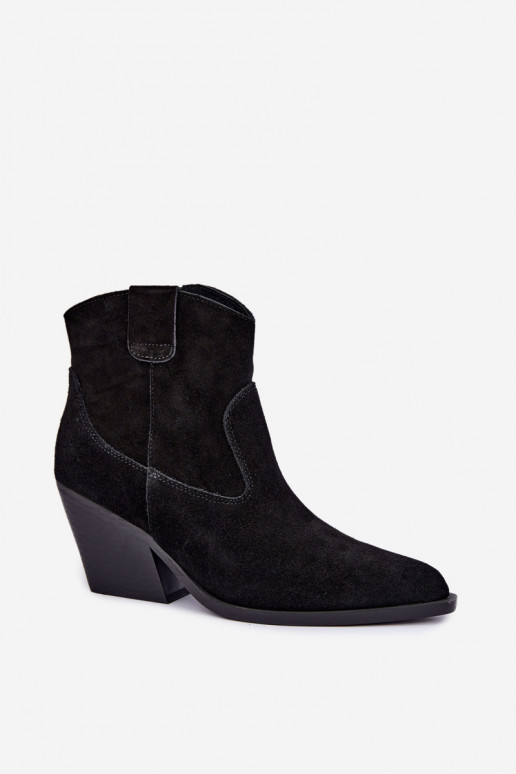botas de camurça forradas de estilo cowboy com salto na cor preta Tirabelle