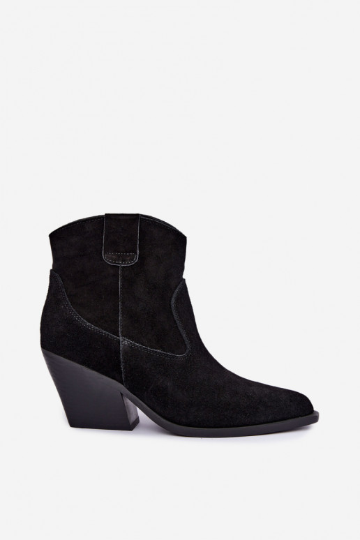 botas de camurça forradas de estilo cowboy com salto na cor preta Tirabelle