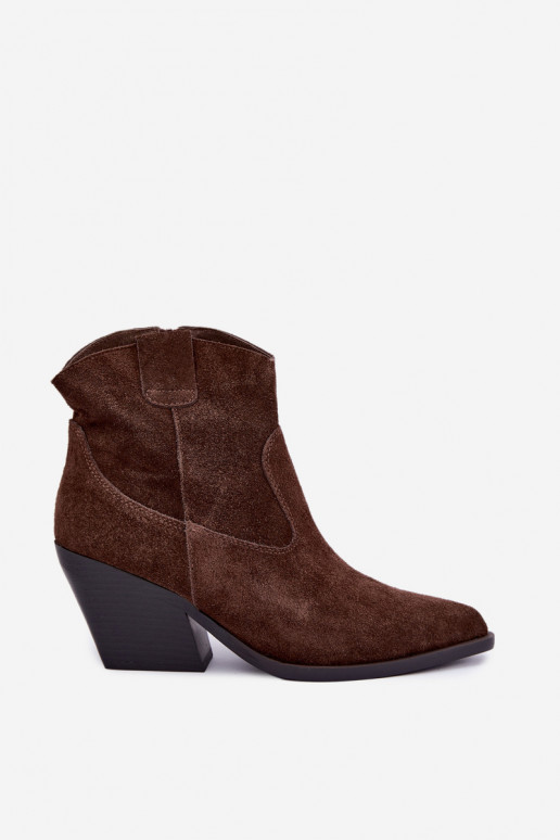 botas de camurça forradas de estilo cowboy com salto na cor marrom Tirabelle