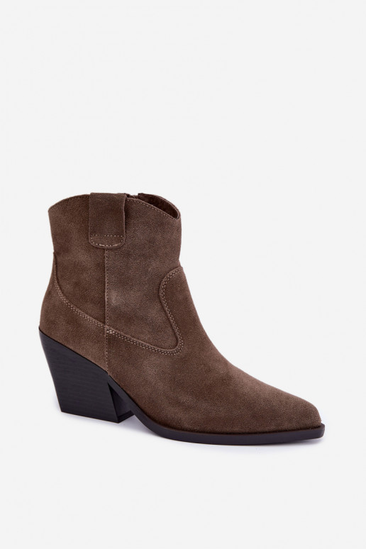 Botas de camurça caqui estilo cowboy com saltos Tirabelle