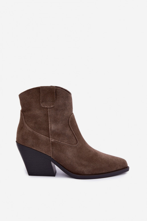 Botas de camurça caqui estilo cowboy com saltos Tirabelle