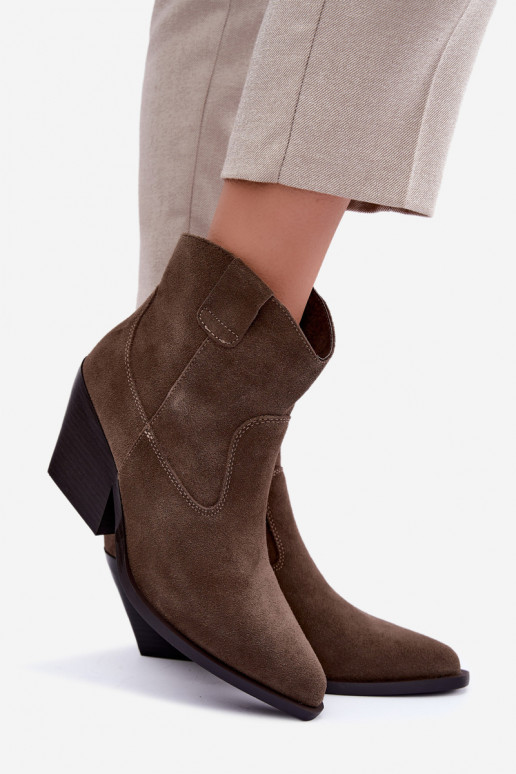 Botas de camurça caqui estilo cowboy com saltos Tirabelle
