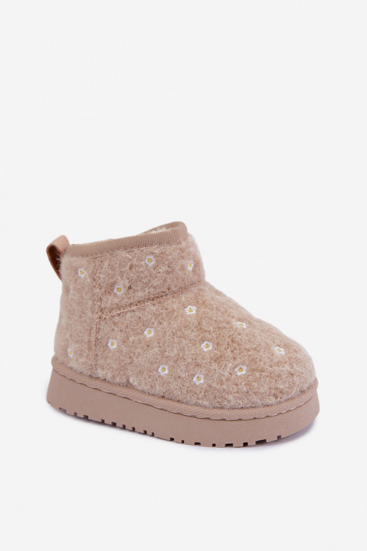Botas de neve infantis na cor areia com motivos florais Lunabelle