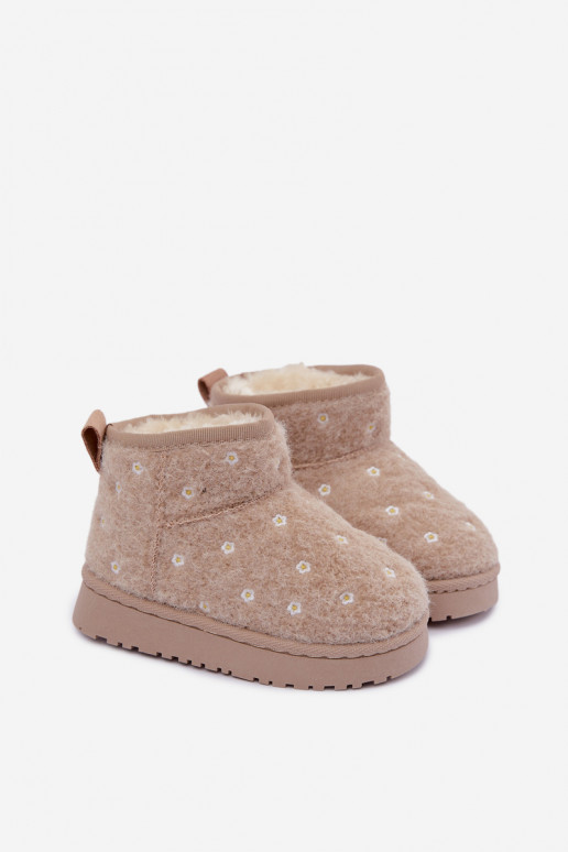 Botas de neve infantis na cor areia com motivos florais Lunabelle