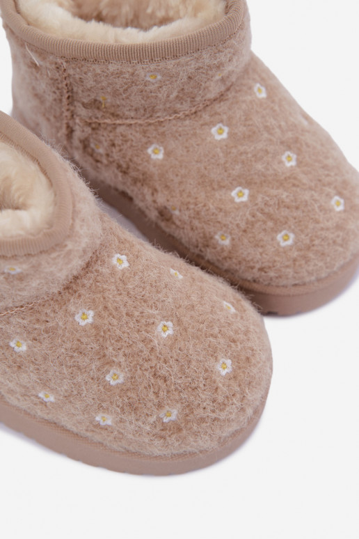Botas de neve infantis na cor areia com motivos florais Lunabelle