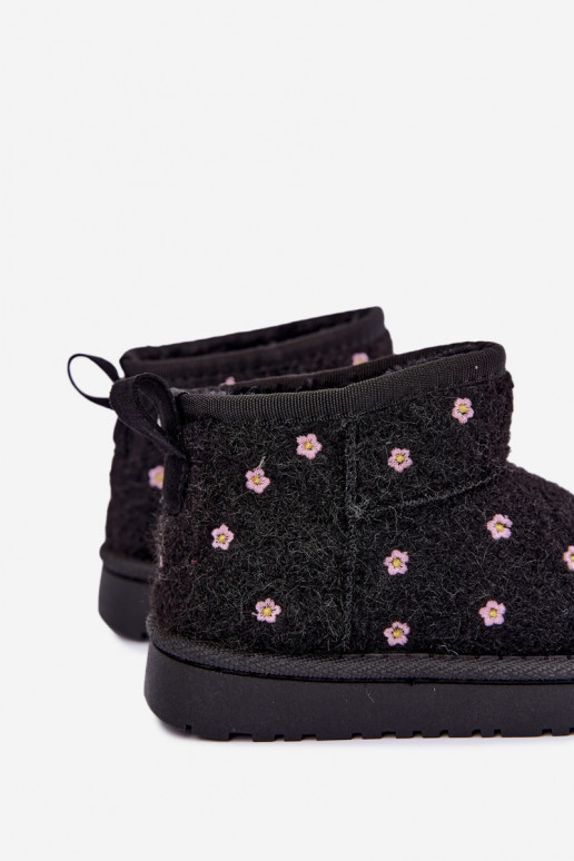 Botas de neve infantis na cor preta com motivos florais Lunabelle