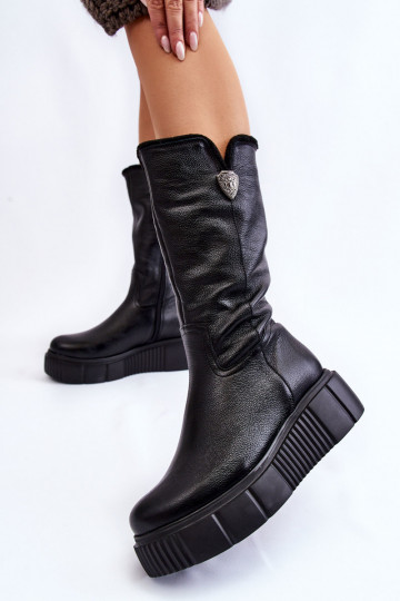 Botas de couro femininas com lã Zazoo 70121 pretas 2