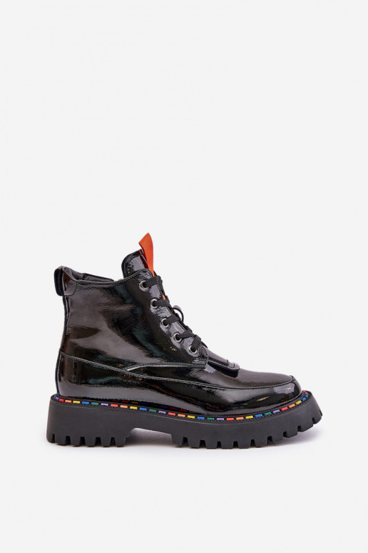 Botas de trabalho em couro com efeito verniz pretas Anafra