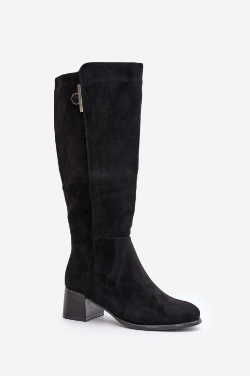 Botas altas com salto de camurça sintética pretas Izanae