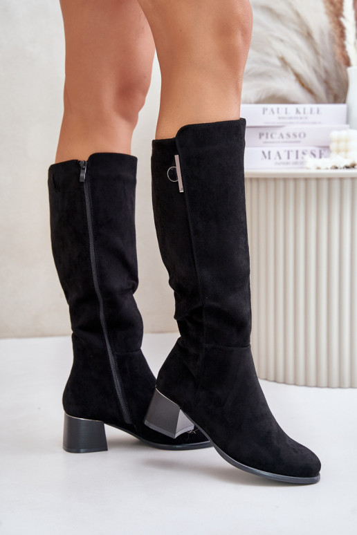Botas altas com salto de camurça sintética pretas Izanae