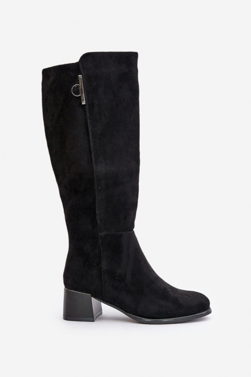 Botas altas com salto de camurça sintética pretas Izanae