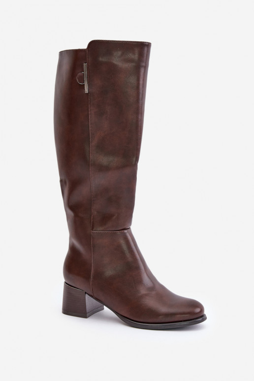 Botas altas com salto de couro sintético castanhas Izanae
