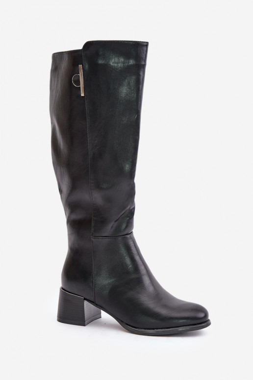 Botas altas com salto de couro sintético pretas Izanae
