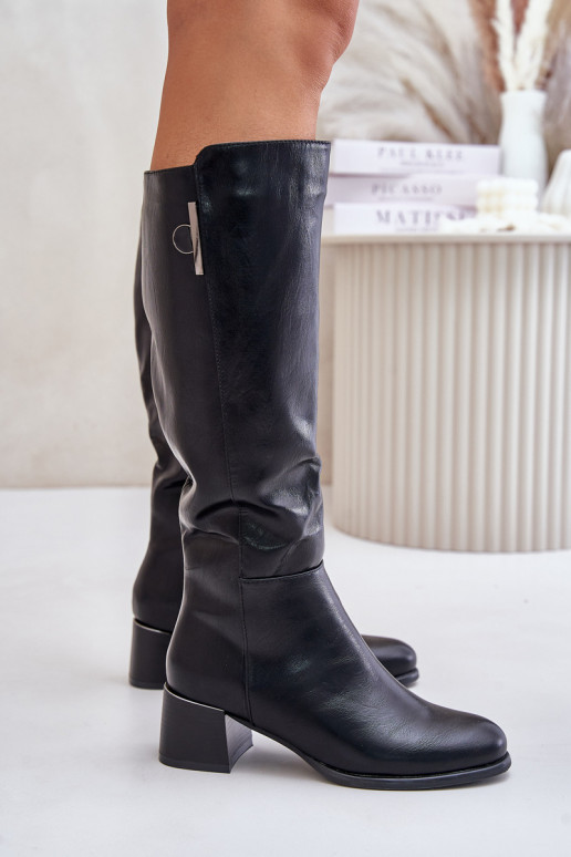 Botas altas com salto de couro sintético pretas Izanae