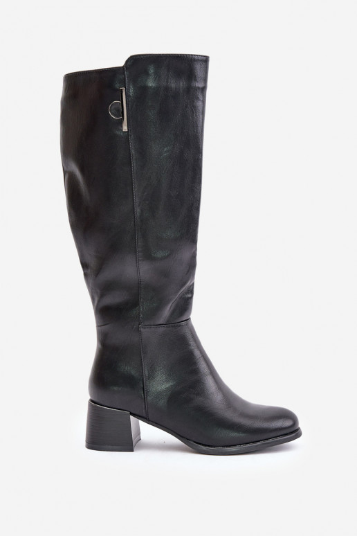 Botas altas com salto de couro sintético pretas Izanae