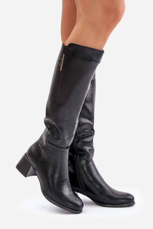 Botas altas com salto de couro sintético pretas Izanae