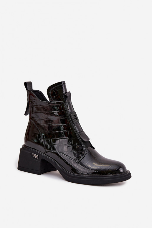 Botins de couro femininos com detalhe em relevo pretos Lorenza
