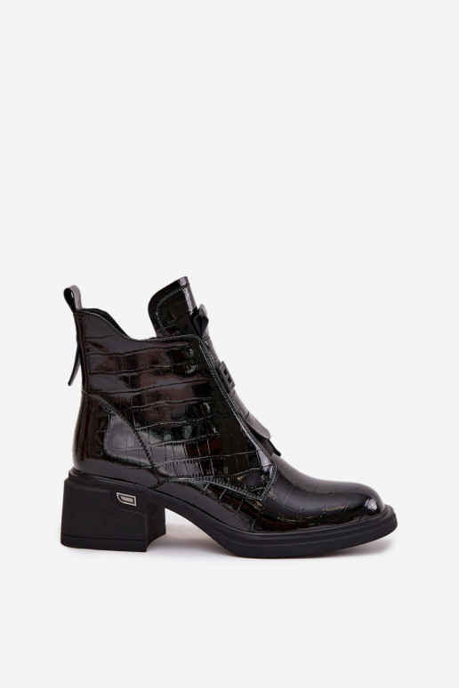 Botins de couro femininos com detalhe em relevo pretos Lorenza