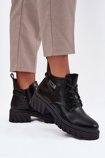 Botins baixos quentes femininos com saltos decorados pretos Therisse