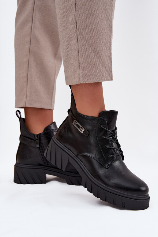 Botins baixos quentes femininos com saltos decorados pretos Therisse