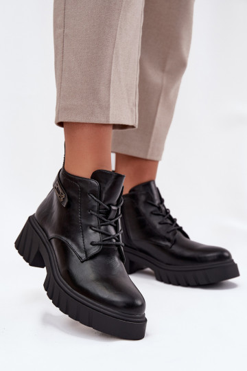 Botins baixos quentes femininos com saltos decorados pretos Therisse 2