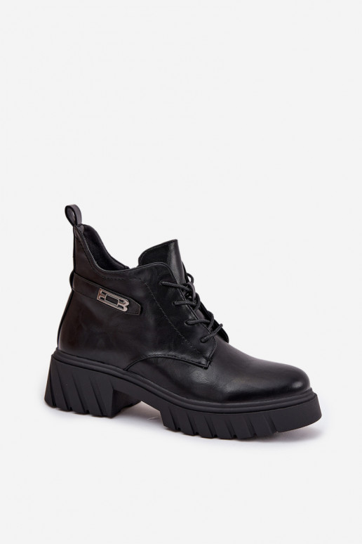 Botins baixos quentes femininos com saltos decorados pretos Therisse