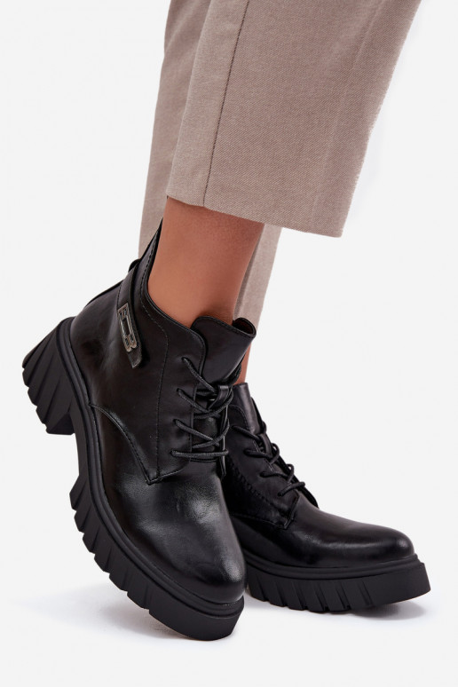 Botins baixos quentes femininos com saltos decorados pretos Therisse