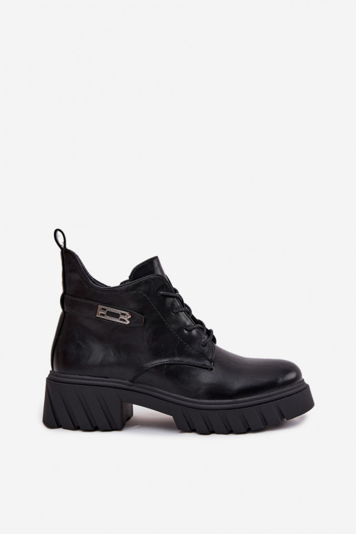 Botins baixos quentes femininos com saltos decorados pretos Therisse