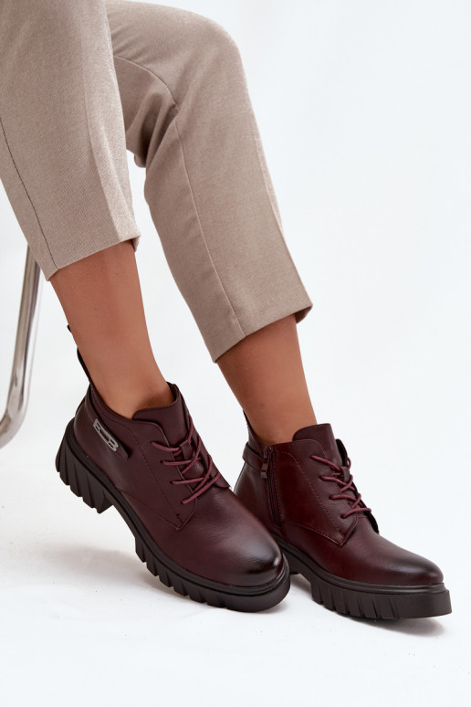 Botins baixos quentes femininos com saltos decorados bordô Therisse