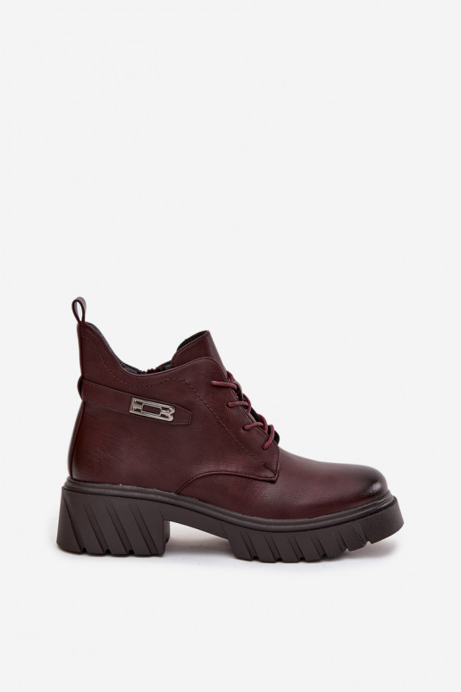 Botins baixos quentes femininos com saltos decorados bordô Therisse