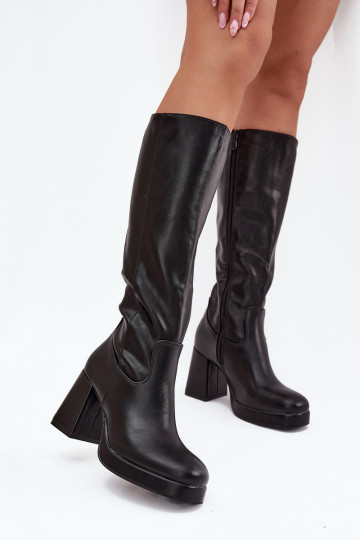 Botas pretas femininas acima do joelho com salto bloco Selvia 2