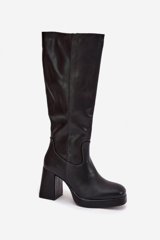 Botas pretas femininas acima do joelho com salto bloco Selvia