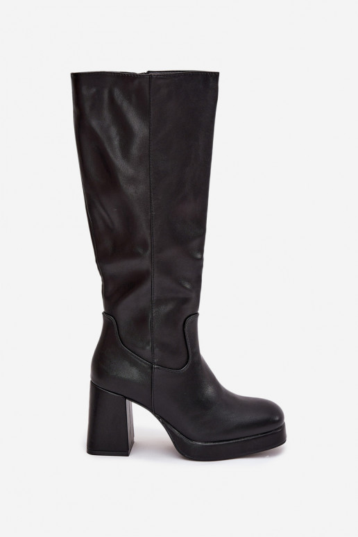 Botas pretas femininas acima do joelho com salto bloco Selvia