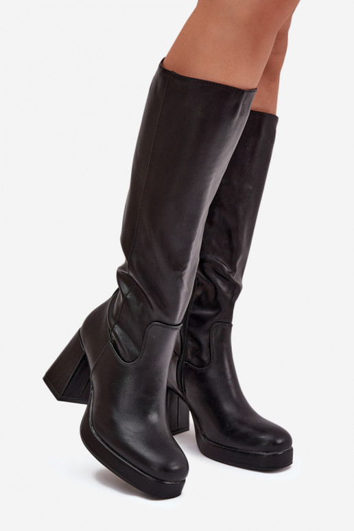 Botas pretas femininas acima do joelho com salto bloco Selvia