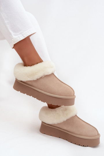 Botas de neve bege femininas em camurça sintética com pelo Mivelle