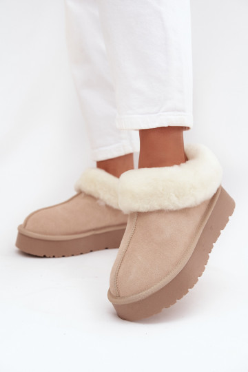 Botas de neve bege femininas em camurça sintética com pelo Mivelle 2