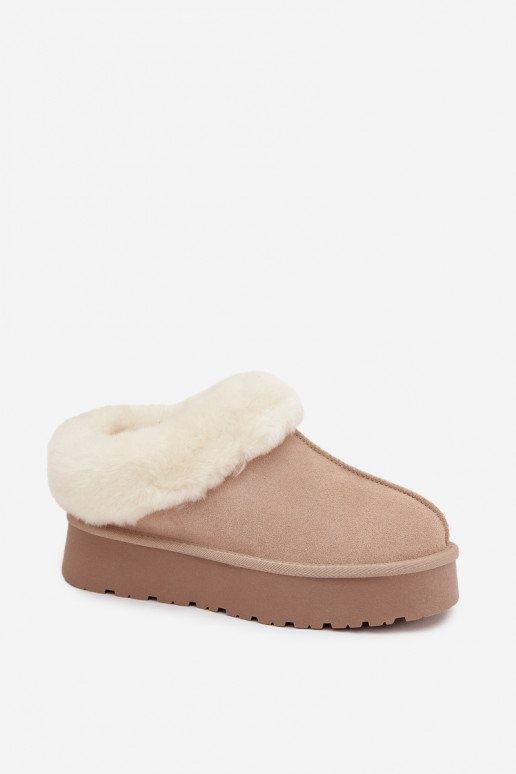 Botas de neve bege femininas em camurça sintética com pelo Mivelle