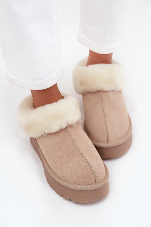 Botas de neve bege femininas em camurça sintética com pelo Mivelle