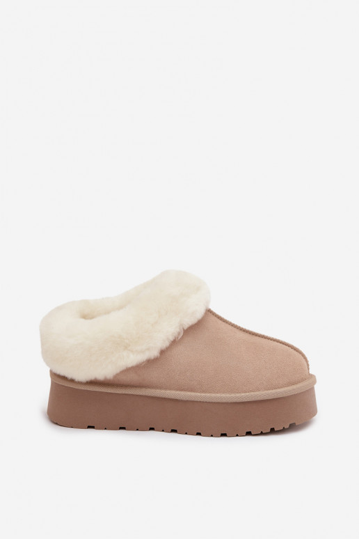 Botas de neve bege femininas em camurça sintética com pelo Mivelle