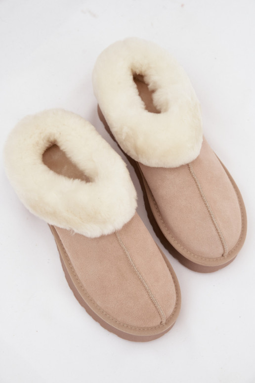Botas de neve bege femininas em camurça sintética com pelo Mivelle