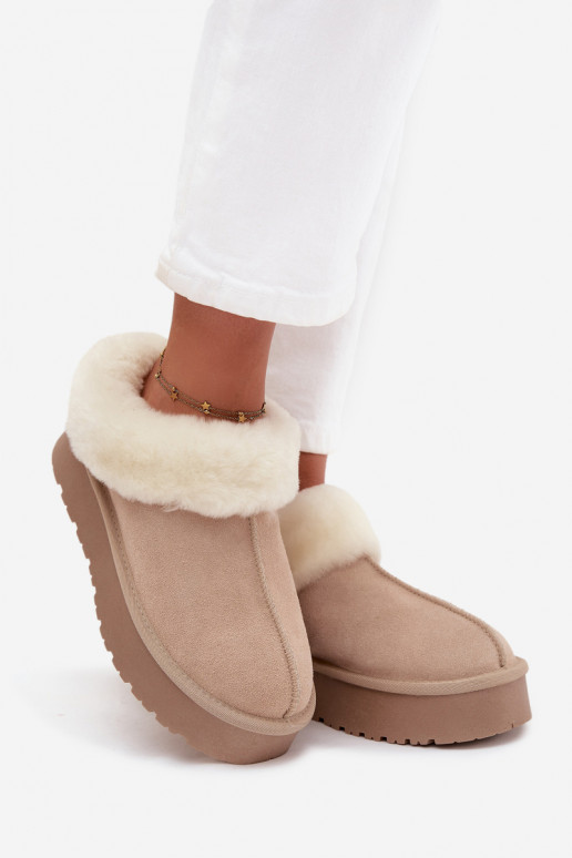 Botas de neve bege femininas em camurça sintética com pelo Mivelle