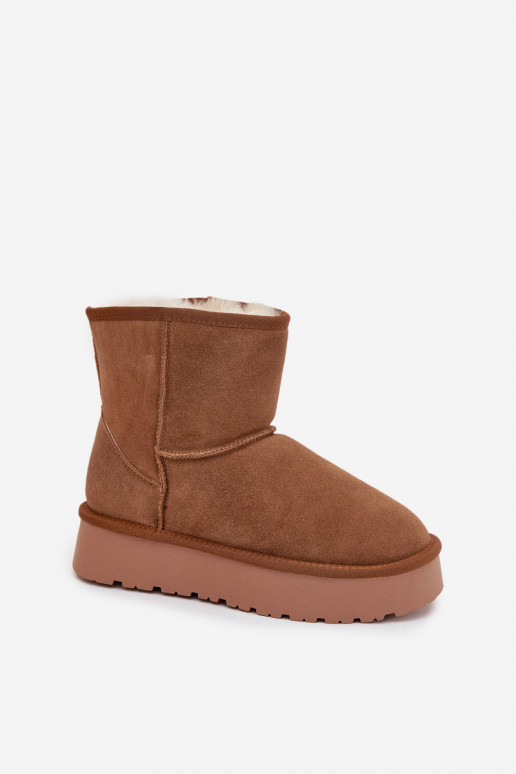 Botas de neve marrons femininas em camurça sintética com plataforma Privine