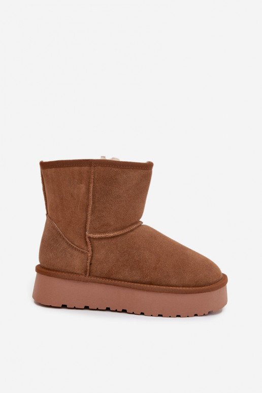 Botas de neve marrons femininas em camurça sintética com plataforma Privine