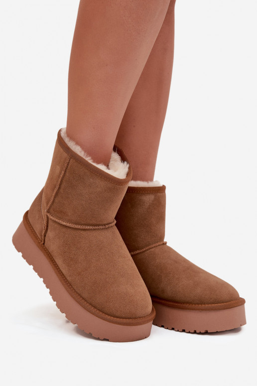 Botas de neve marrons femininas em camurça sintética com plataforma Privine