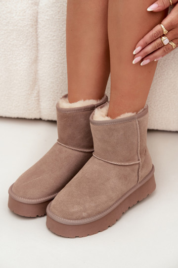Botas de neve bege femininas em camurça sintética com plataforma Privine