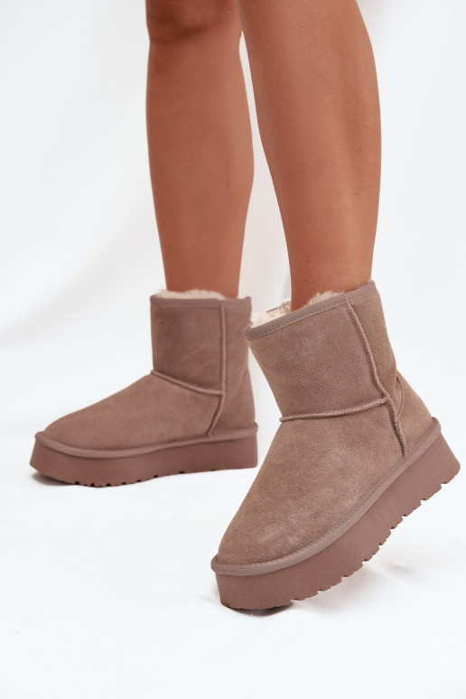 Botas de neve bege femininas em camurça sintética com plataforma Privine