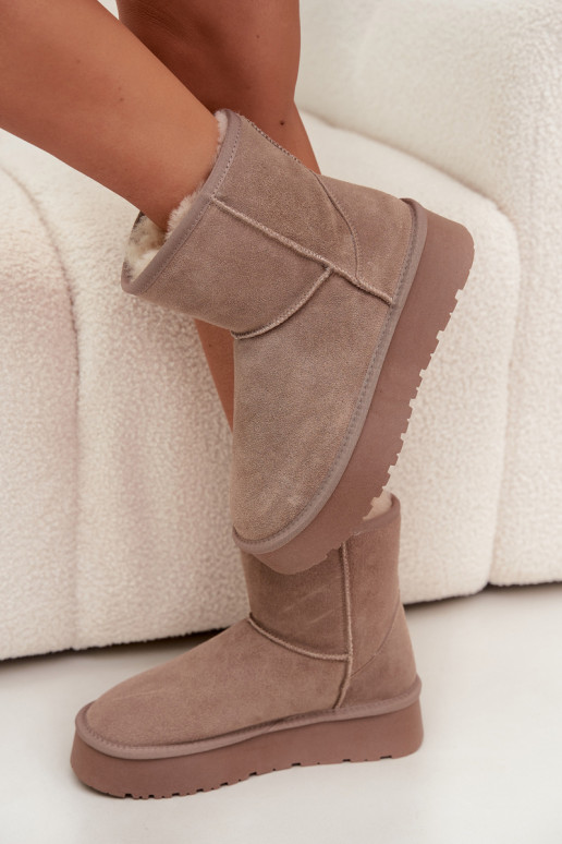 Botas de neve bege femininas em camurça sintética com plataforma Privine