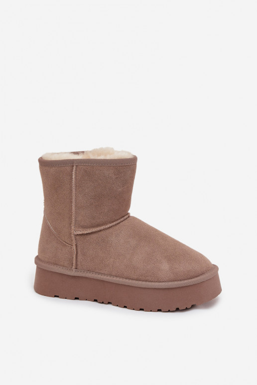Botas de neve bege femininas em camurça sintética com plataforma Privine